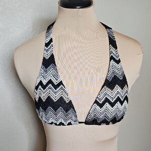 Luli Fama Chevron Halter Bikini Top Black Medium